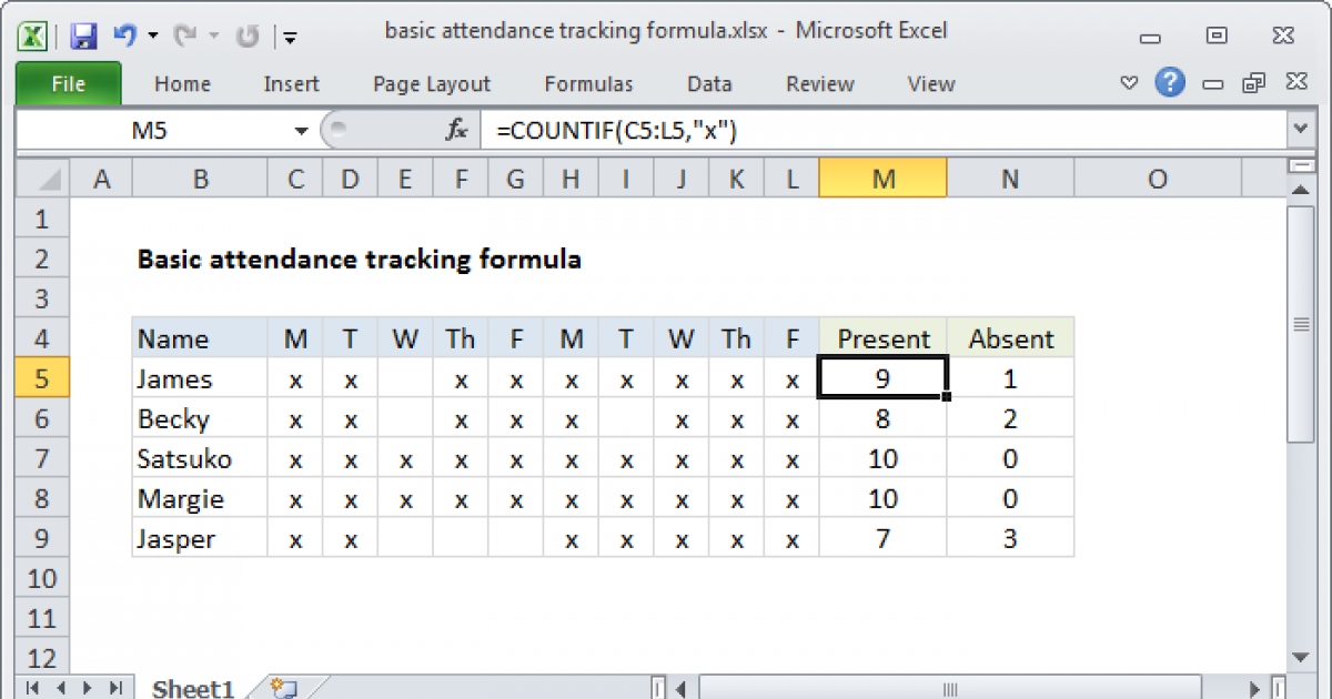 Excel Formula To Track Attendance